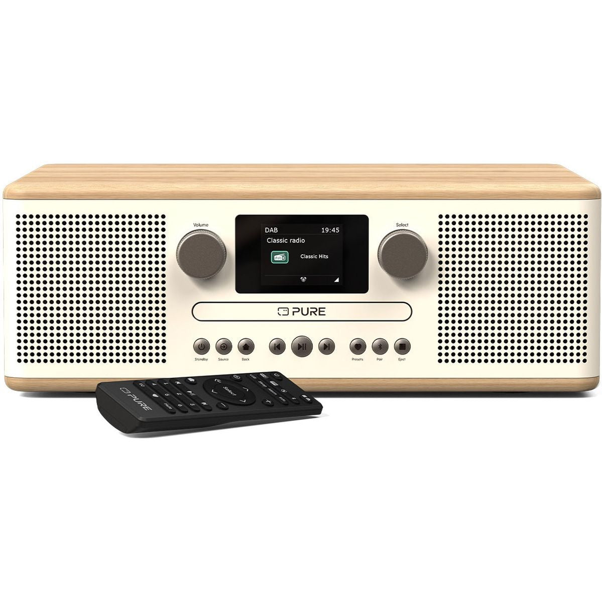 Pure Classic C-D6 Katoen Wit/Eiken Dab radio met cd-speler