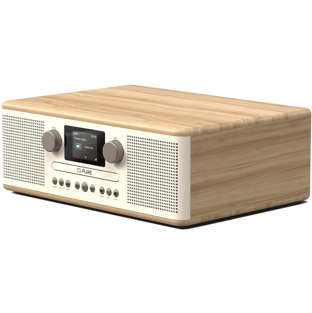 Pure Classic C-D6 Katoen Wit/Eiken Dab radio met cd-speler