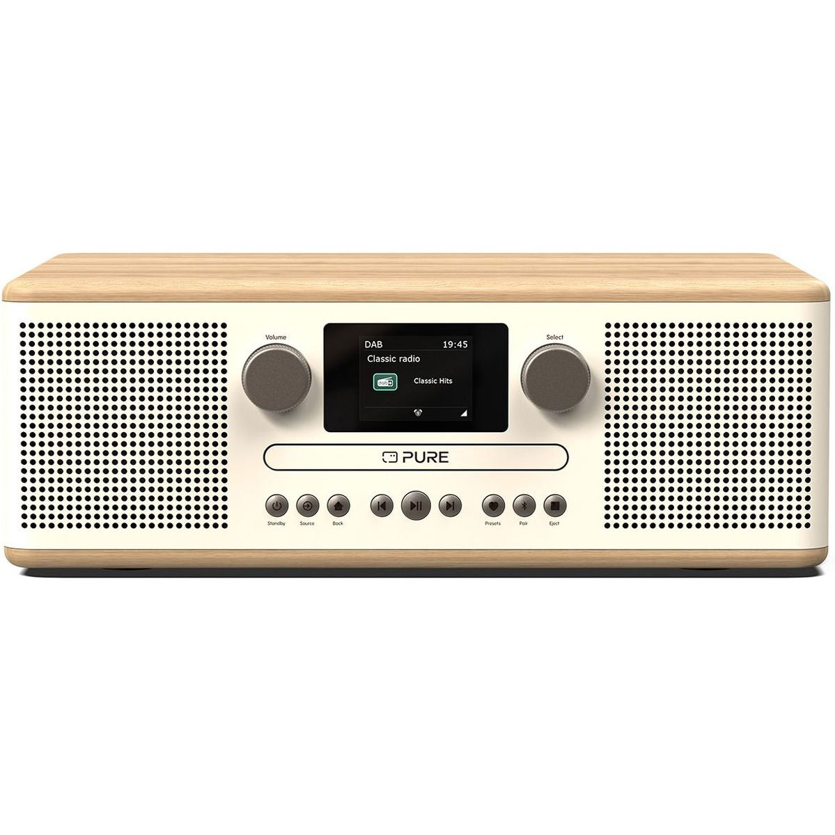 Pure Classic C-D6 Katoen Wit/Eiken Dab radio met cd-speler