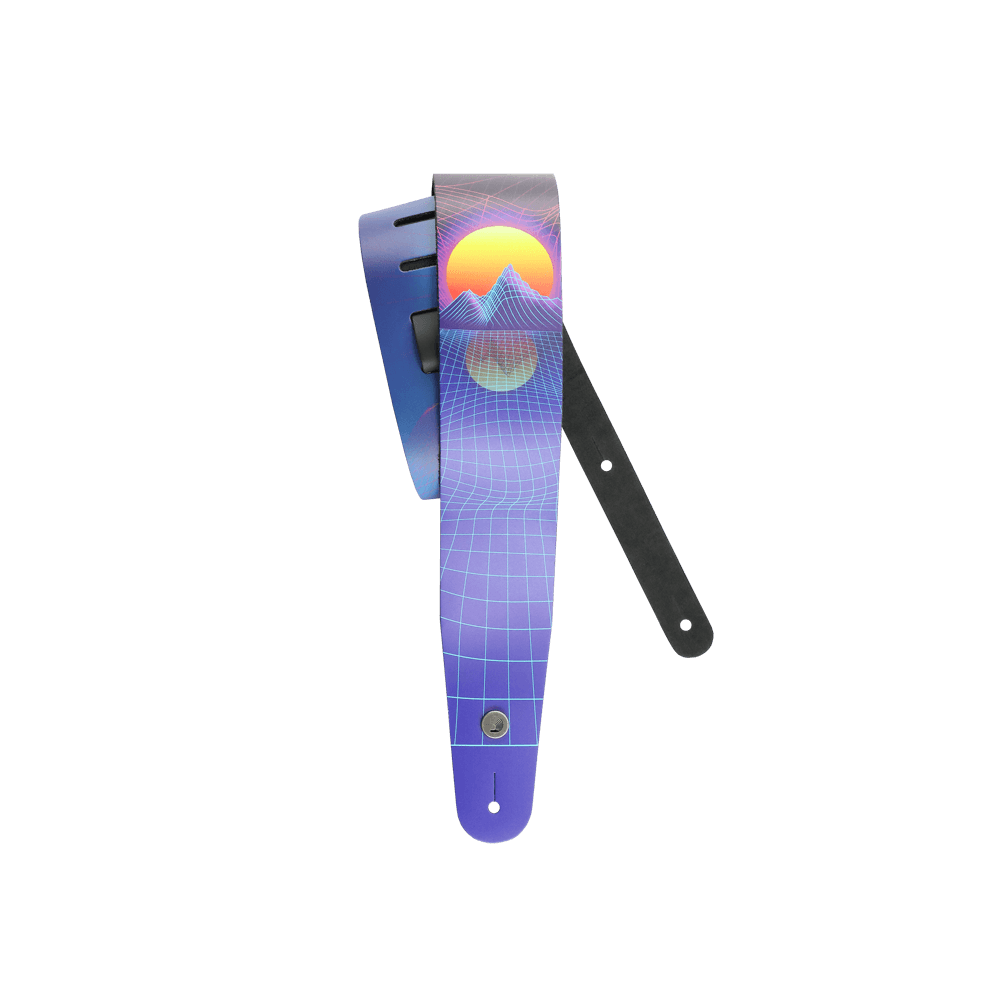 25RUN80 Outrun printed leren gitaar riem sunset