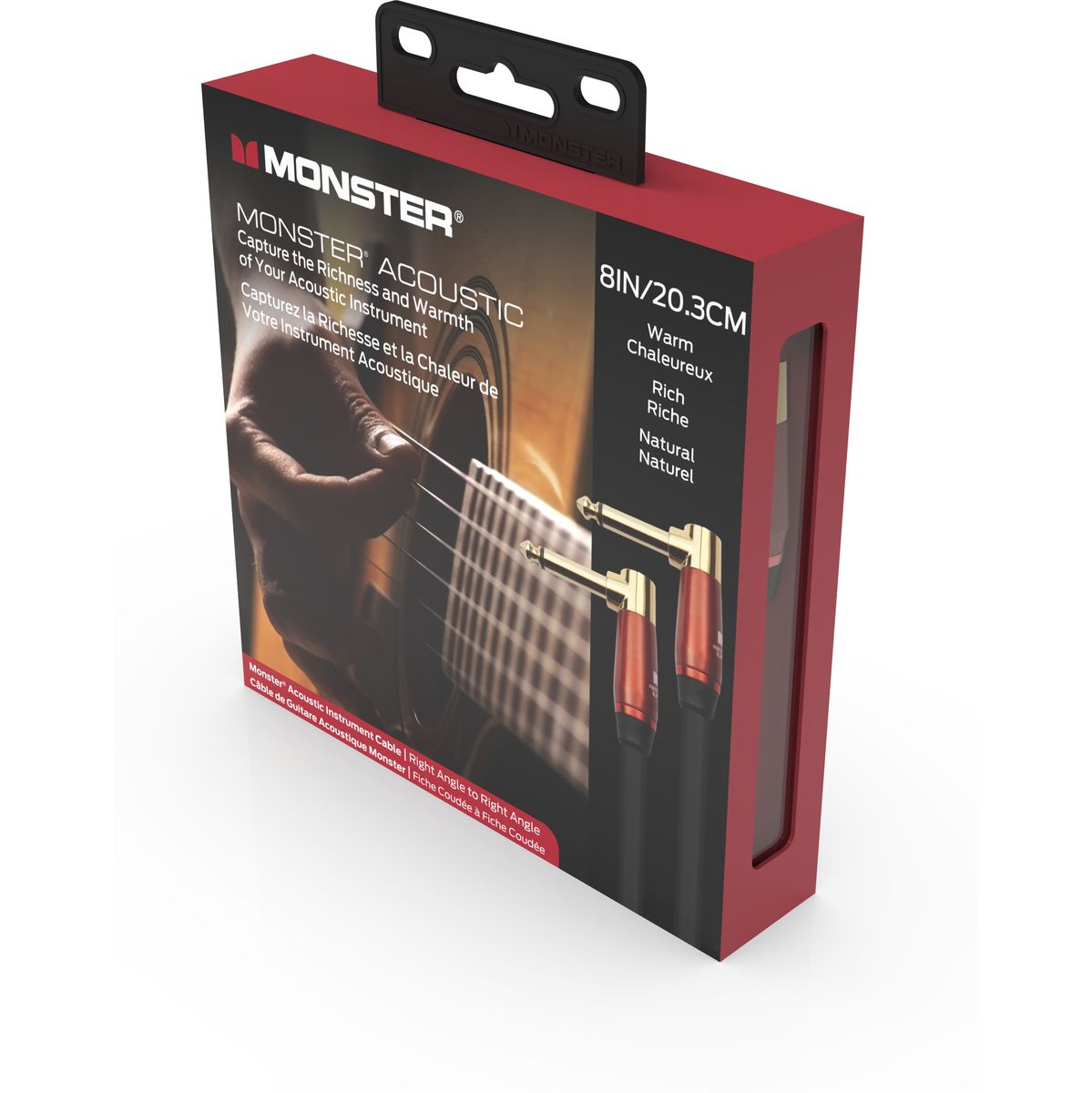 Monster Acoustic 8IN Instrument kabel haakse plug 20cm voor akoestisch gitaar
