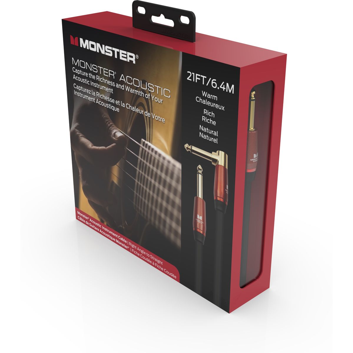 Monster Acoustic 21FT Instrument kabel haakse plug 6,4 meter voor akoestisch gitaar
