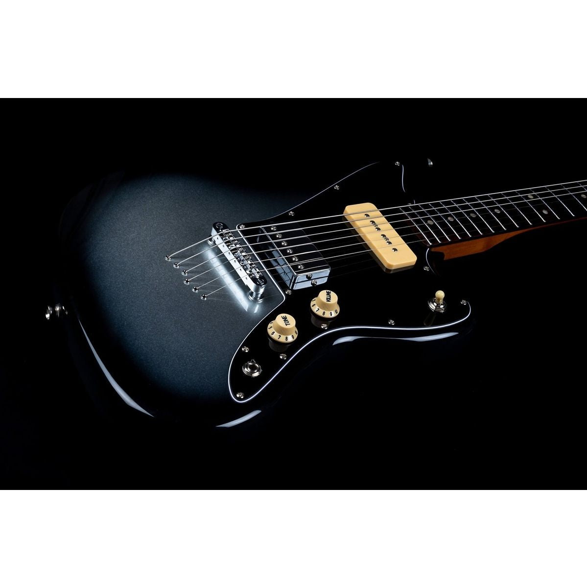 Jet JJ-350 baritone moonburst elektrisch gitaar schuin aanzicht
