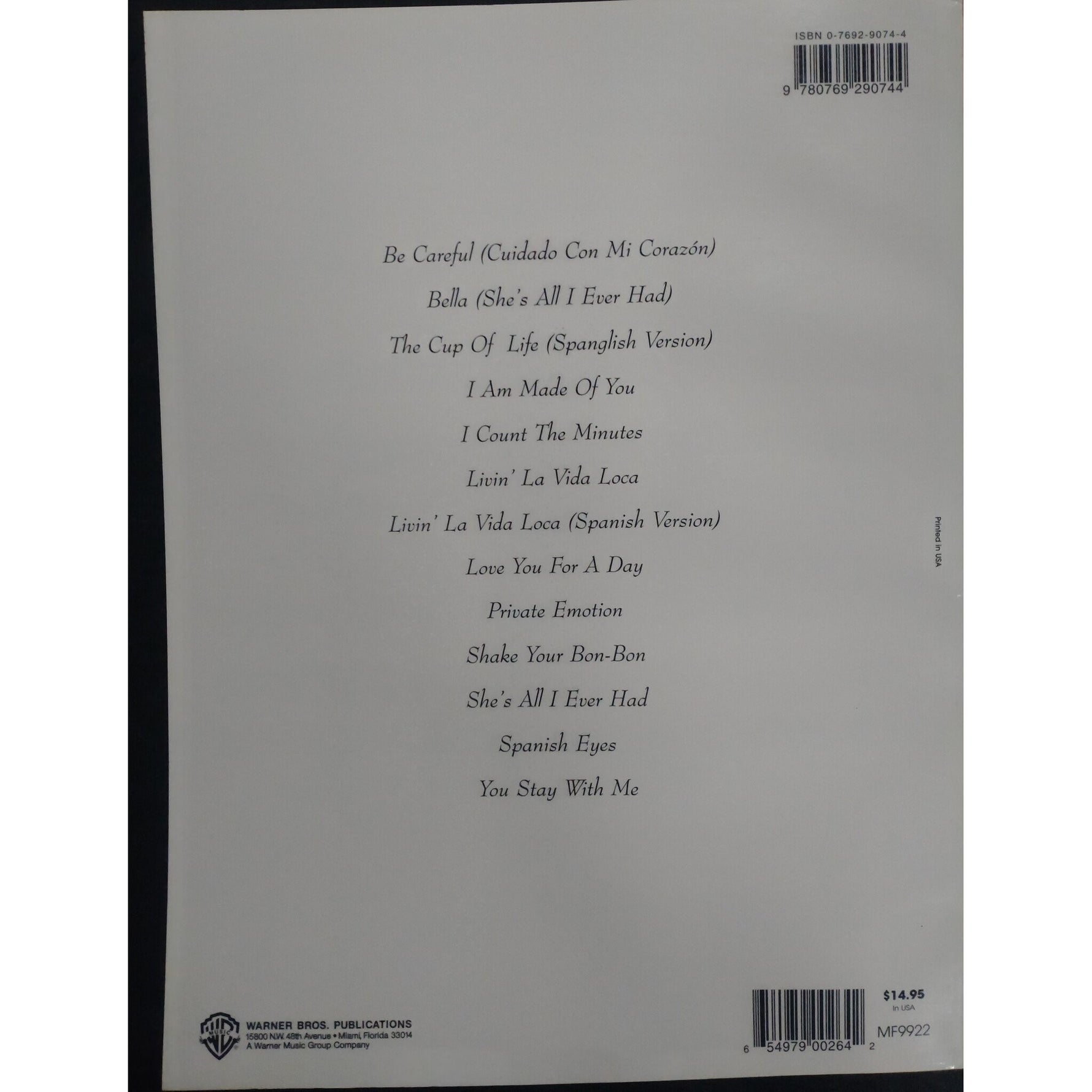Warner Bros. Publications Livin' La Vida Loca - Ricky Martin - Piano, Zang en Gitaar