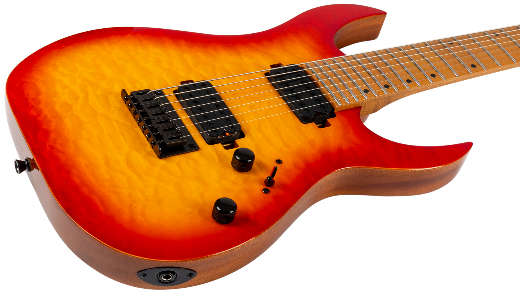 Spira S-507 QFB 7-snarig elektrisch gitaar schuin aanzicht body