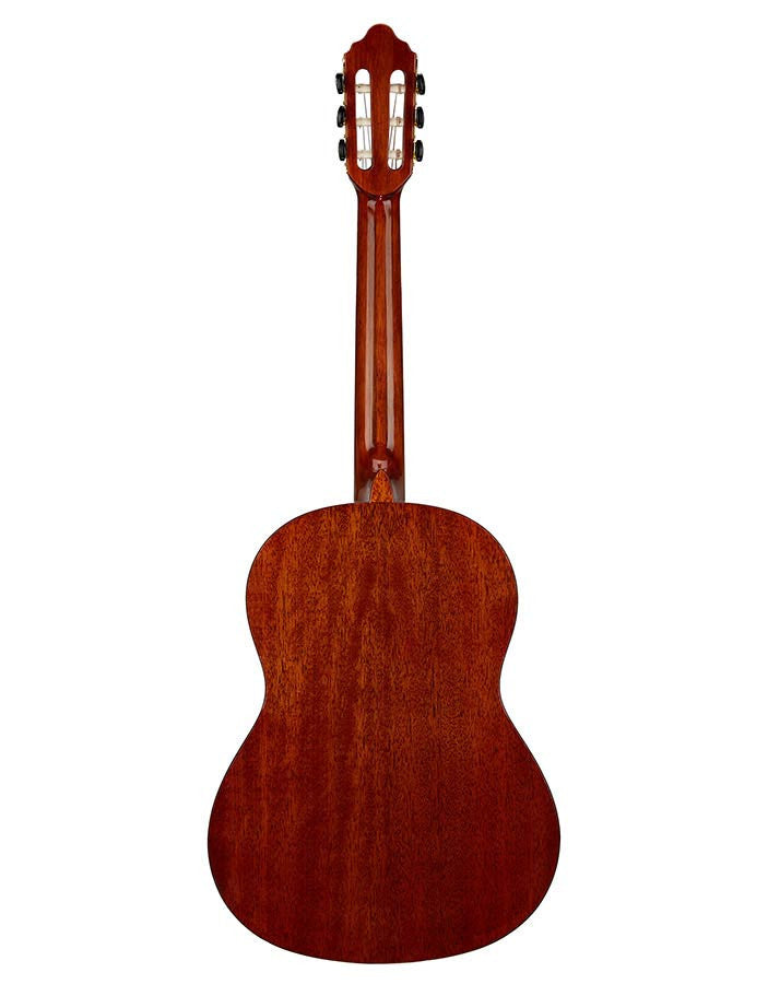 Valencia VC264H hybride klassiek gitaar aanzicht recht van achteren