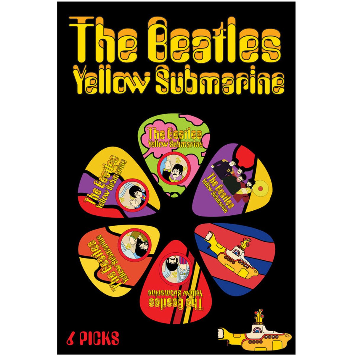 Yellow Submarine Plectrums - Multi  - 6 Pack