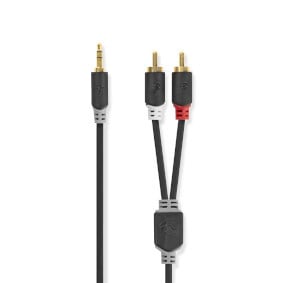 Stereo audiokabel mini stereo jack naar 2x tulip 10 meter