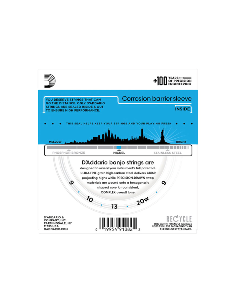 D'addario EJ60 5-string light banjo strings 009-020