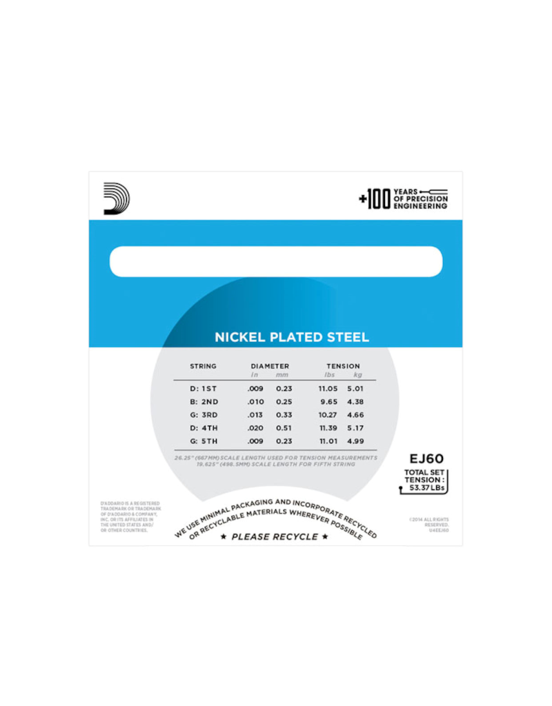 D'addario EJ60 5-string light banjo strings 009-020