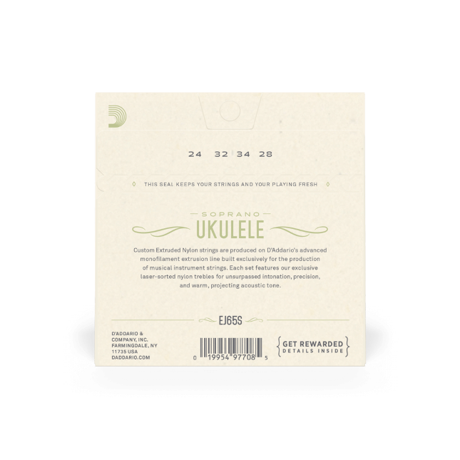 D'addario EJ65S Clear nylon soprano ukulele strings
