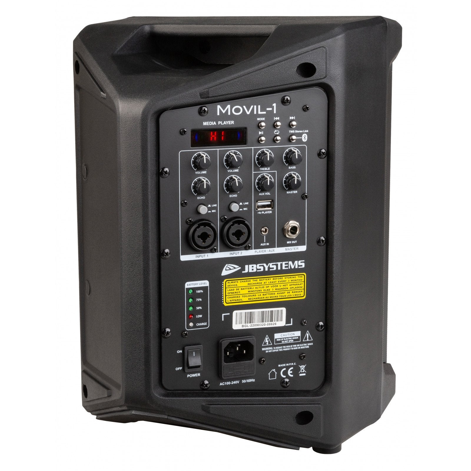 JB Systems Movil-1 Compact multifunctional speaker with internal media player + Bluetooth