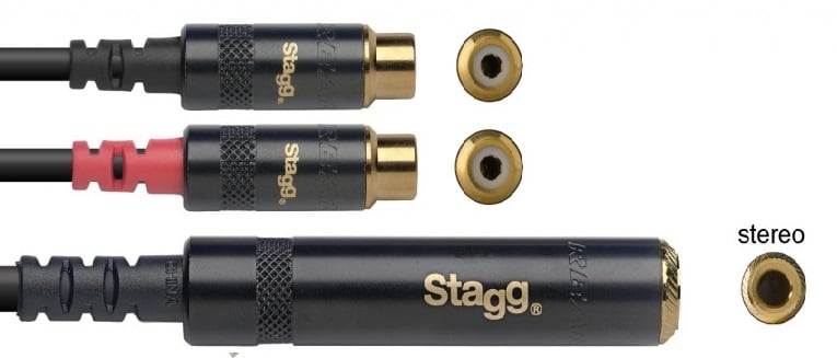 Stagg Y-adapter kabel 2x contra cinch naar contra stereo jack