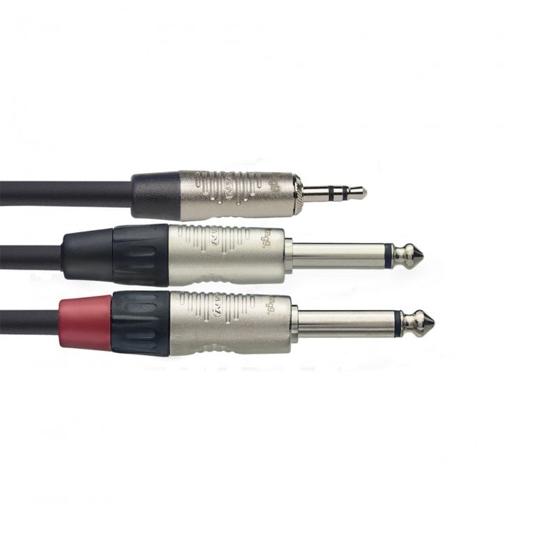 Audio kabel 3,5mm jack stereo naar 2x 6,3mm jack mono male 1 meter