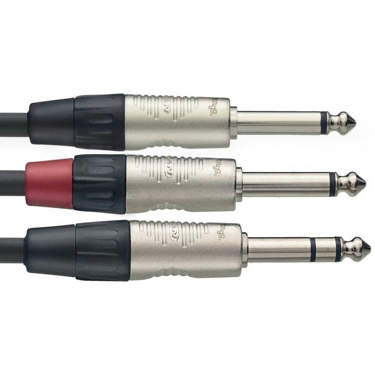 Audio kabel 6,3mm jack stereo naar 2x 6,3mm jack mono male 1 meter