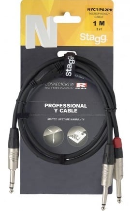 Stagg Audio kabel 6,3mm jack stereo naar 2x 6,3mm jack mono male 1 meter