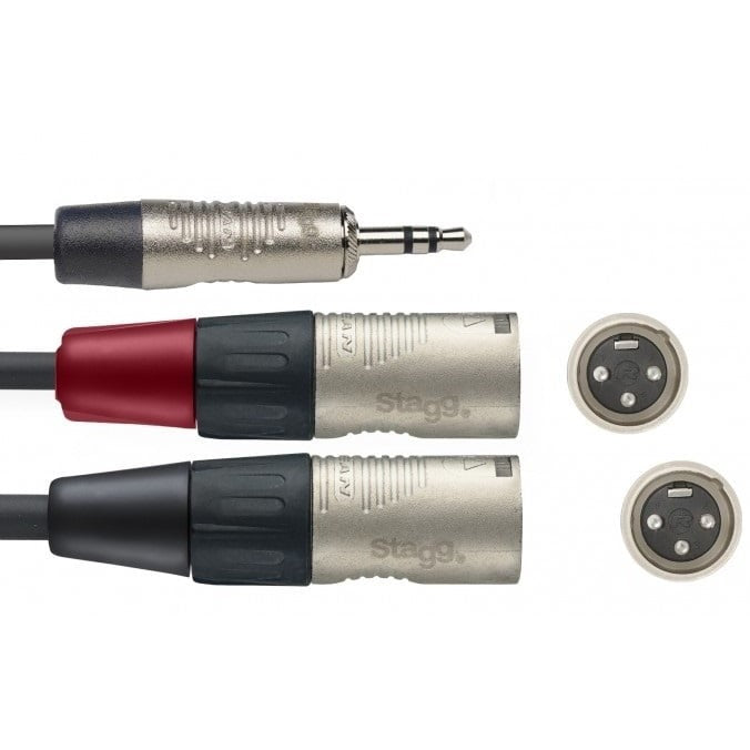 XLR kabel 2x XLR male naar 3,5mm jack stereo 2 meter