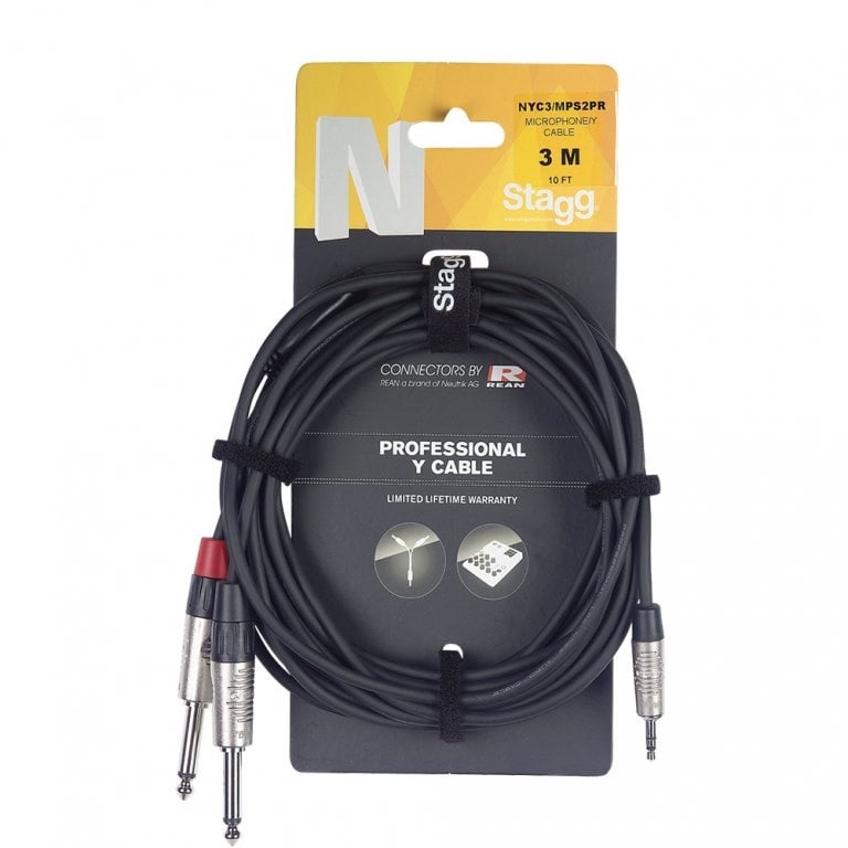 Stagg Audio kabel 3,5mm jack stereo naar 2x 6,3mm jack mono male 3 meter