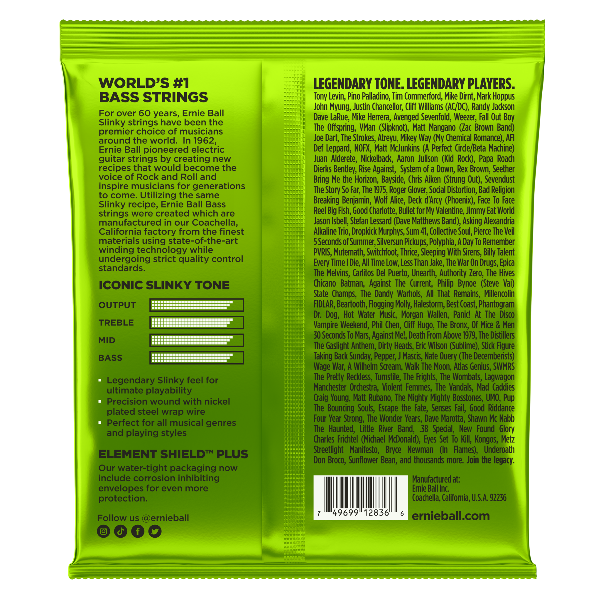 Ernie Ball 2836 Regular Slinky Bass 5-String Bass Guitar Strings 045-130